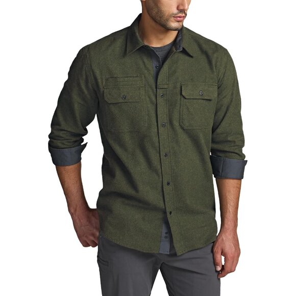 Mens  Hunter Green Mood Cotton Flannel Shirt Long Sleeve Casual Outdoor Plaid - Picture 8 of 9